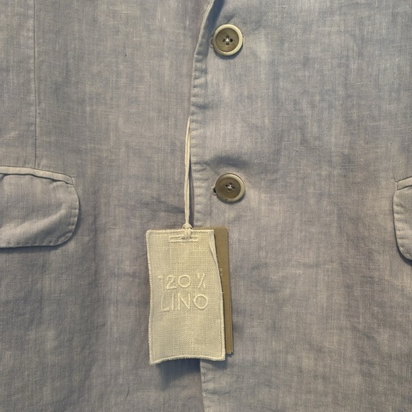 120% Lino Men’s Slim fit Single breasted blazer with patch pockets in baby blue - Picture 3 of 8